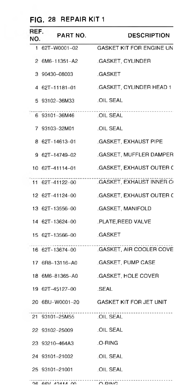 Yamaha VX700-S(F3D7_6DUD_6DU1 REPAIR KIT 1 parts diagram